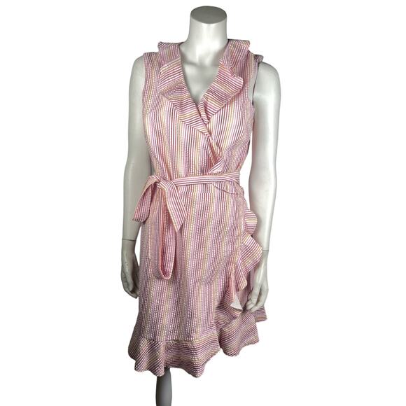 Draper James Dresses & Skirts - New Draper James Wrap Dress Womens 2 Reba Stripe Seersucker Multicolor MSRP$135